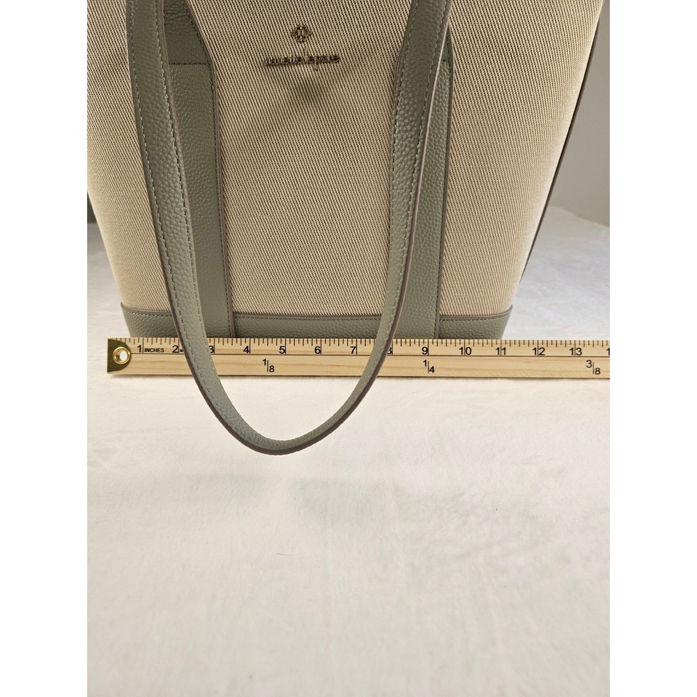 Nanette Lepore Canvas Tote Bag Sage Green Pebbled Trim Shoulder Bag Gold Hardwar - Picture 8 of 11